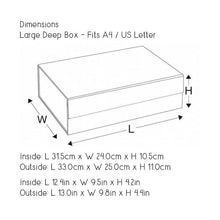 Load image into Gallery viewer, Navy Blue A4 Luxury Magnetic Gift Box with Ribbon dimensions
